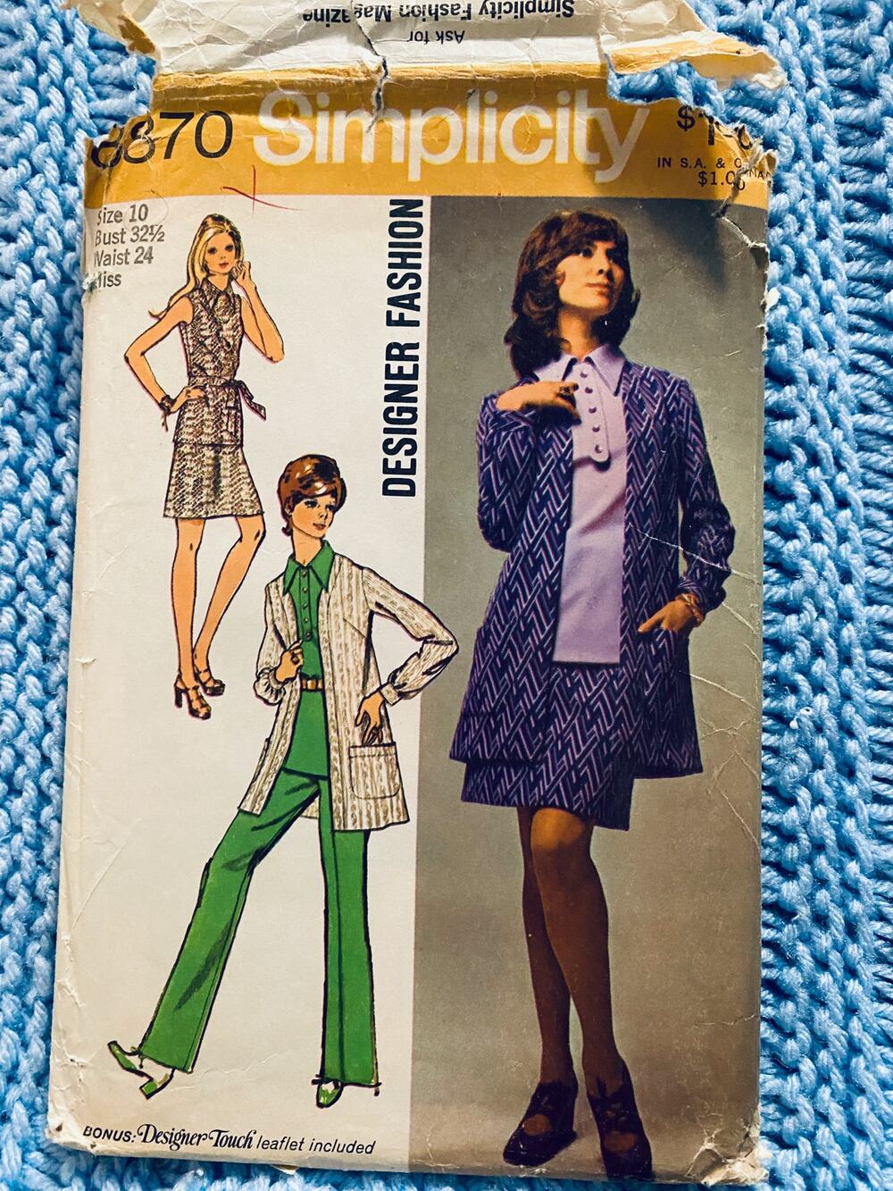 Simplicity 8870 pant suit blazer pattern 1960s Size 10